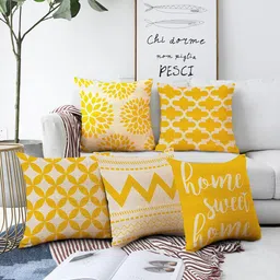 AEROHAVEN Beige & Yellow 5 Pieces Quirky Square Cushion Covers-picture-29
