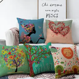AEROHAVEN Blue & Green Set of 5 Quirky Square Cushion Covers-picture-37