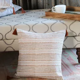 Aura Brown & White Striped Cotton Square Cushion Cover-picture-33