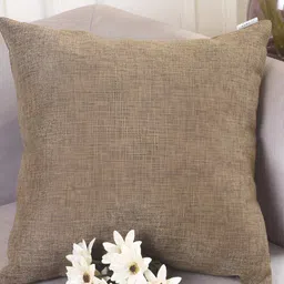 CASA-NEST Brown 2 Pieces Square Jute Cotton Cushion Covers image 1