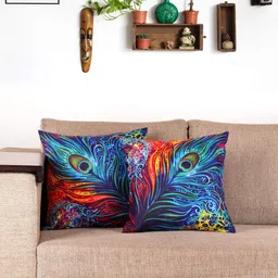 NISRAG HOME Blue and Red 2 Pieces Ethnic Motifs Mor Pankh Cushion Covers-image-90