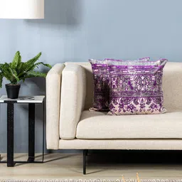Contrast Living 2 Pieces Purple & Grey Floral Velvet Square Cushion Covers-image-43