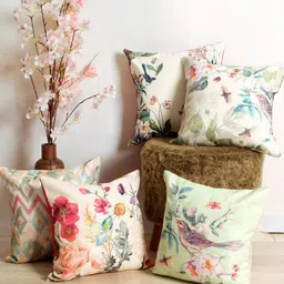 BLANC9 Pink & Blue 5 Pieces Floral Square Cushion Covers-picture-30