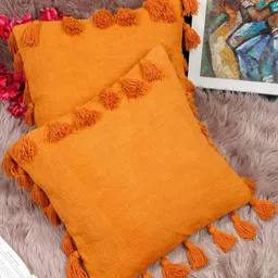 HOSTA HOMES Orange Set of 2 Square Pure Cotton Cushion Covers image 1