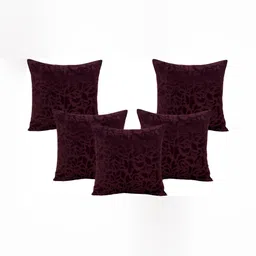 ZESTURE Brown 5 Pieces Self Design Velvet Square Cushion Covers image 1
