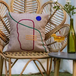 BandBox Brown & Blue Embroidered Cotton Square Cushion Cover-picture-24