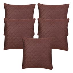 Creeva 5 Pieces Brown Quilted Dupion Silk Square Cushion Covers-picture-46