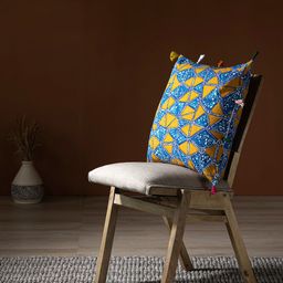 Contrast Living Blue & Mustard Geometric Square Cotton Cushion Cover-picture-32