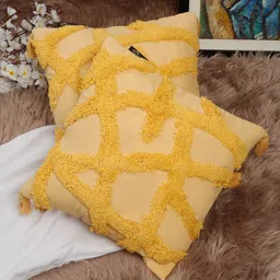 HOSTA HOMES Yellow Set of 2 Abstract Pure Cotton Square Cushion Covers image 1