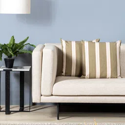 Contrast Living Brown & Cream-Coloured 2 Pieces Striped Cotton Square Cushion Covers-picture-41