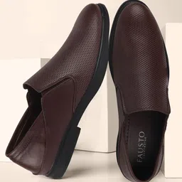 FAUSTO Men Brown Formal Leather Slip On Shoes-picture-24