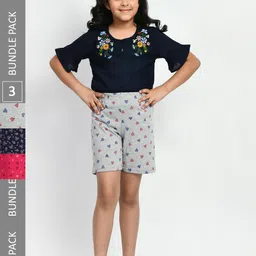 BAESD Girls Pack of 3 Printed Pure Cotton Shorts-picture-54