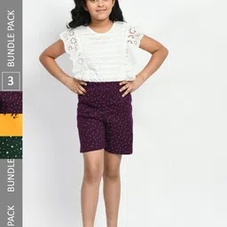 BAESD Girls Pack of 3 Printed Pure Cotton Shorts-picture-16