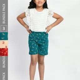 BAESD Girls Pack of 3 Printed Pure Cotton Shorts-picture-10