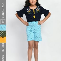 BAESD Girls Pack Of 3 Printed Mid-Rise Pure Cotton Shorts-picture-43