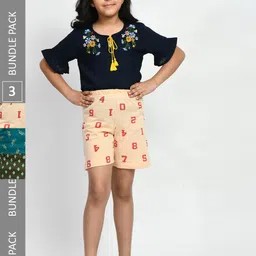 BAESD Girls Pack Of 3 Printed Mid-Rise Pure Cotton Shorts-picture-23