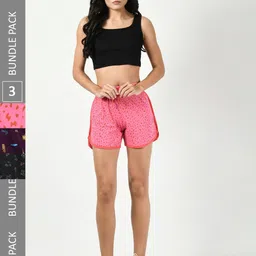 BAESD Women Pack Of 3 Printed Pure Cotton Hot Pants Shorts-picture-29