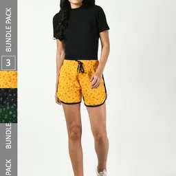BAESD Women Pack Of 3 Printed Pure Cotton Hotpant Shorts-picture-29