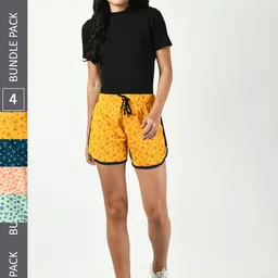 BAESD Women Pack Of 4 Conversational Printed Mid-Rise Pure Cotton Shorts-image-90