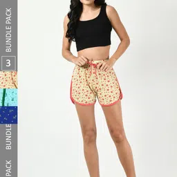 BAESD Women Pack Of 3 Printed Pure Cotton Hot Pants Shorts-picture-21