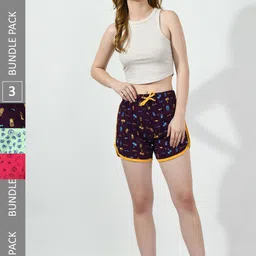 BAESD Women Pack Of 3 Printed Pure Cotton Hotpant Shorts-picture-32