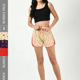 BAESD Women Pack Of 3 Conversational Printed Mid-Rise Pure Cotton Hot Pants-picture-22