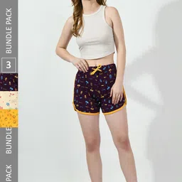 BAESD Women Pack Of 3 Floral Printed Pure Cotton Hot Pants-image-73