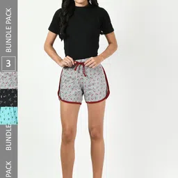 BAESD Women Pack Of 3 High-Rise Floral Printed Pure Cotton Shorts-image-49