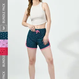 BAESD Women Pack Of 3 Printed High-Rise Pure Cotton Regular Shorts-image-26