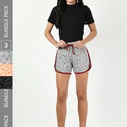 BAESD Women Pack Of 3 High-Rise Printed Pure Cotton Hotpant Shorts-picture-37