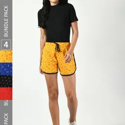 BAESD Women Pack Of 4 Printed High-Rise Pure Cotton Regular Shorts-picture-29