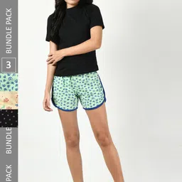 BAESD Women Pack Of 3 Printed Pure Cotton High-Rise Regular Shorts-picture-11