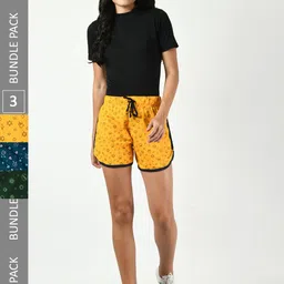 BAESD Women Pack of 3 Conversational Printed Pure Cotton Hot Pants Shorts-image-60