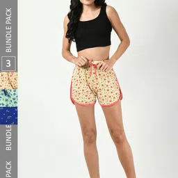BAESD Women Pack Of 3 Printed High-Rise Pure Cotton Regular Shorts-image-88
