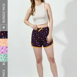 BAESD Women Pack of 4 Conversational Printed Pure Cotton Hot Pants Shorts-image-27