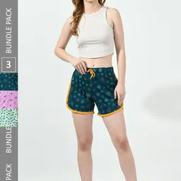 BAESD Women Pack Of 3 High-Rise Floral Printed Pure Cotton Shorts-image-80