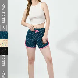 BAESD Women Pack Of 3 Conversational Printed High-Rise Pure Cotton Shorts-image-89