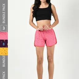 BAESD Women Pack Of 3 Printed High-Rise Pure Cotton Regular Shorts-image-75