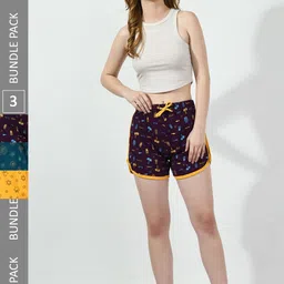 BAESD Women Pack Of 3 Printed Pure Cotton Hotpant Shorts-picture-16