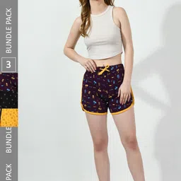 BAESD Women Pack of 3 Conversational Printed Pure Cotton Hot Pants Shorts-image-58
