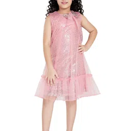 Peppermint Girls Round Neck Sequined Net A-Line Dress-picture-52