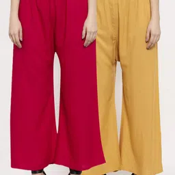 Miaz Lifestyle Women Pink & Beige Set Of 2 Flared Knitted Palazzos-image-61