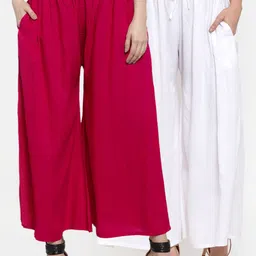 Miaz Lifestyle Women Pak of 2 Fuchsia & White Solid Palazzos-picture-21