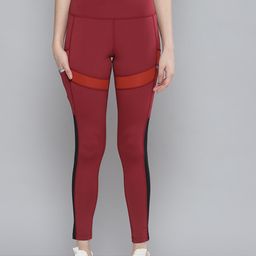 Alcis Women Maroon and Orange Colourblocked Tights-picture-39