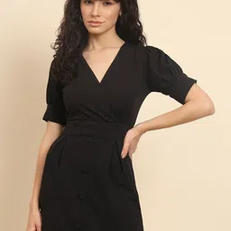Trend Arrest V-Neck Puff Sleeves A-Line Dress-picture-38