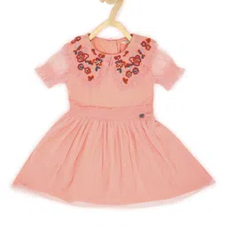 Peter England Floral Embroidered Yoke Design Peter Pan Collar Smocked Fit & Flare Dress-picture-56