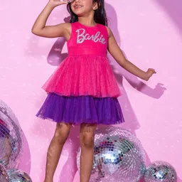LIL DRAMA Girls Barbie Cotton Layerd Fit & Flare Dress-picture-32