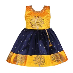 Wish Karo Girls Ethnic Embroidered Round Neck Tie -Up Silk A-Line Dress-image-89