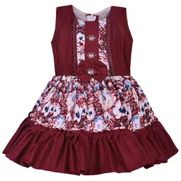 Wish Karo Girls Floral Printed Bow Satin Fit & Flare Dress-picture-33