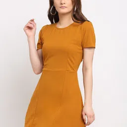 La Zoire Mustard Yellow solid A-Line Dress-picture-12